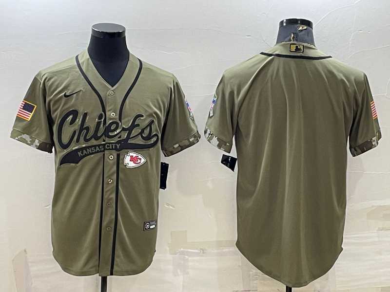 Mens Kansas City Chiefs Blank Olive Salute to Service Cool Base Stitched Baseball Jersey->kansas city chiefs->NFL Jersey